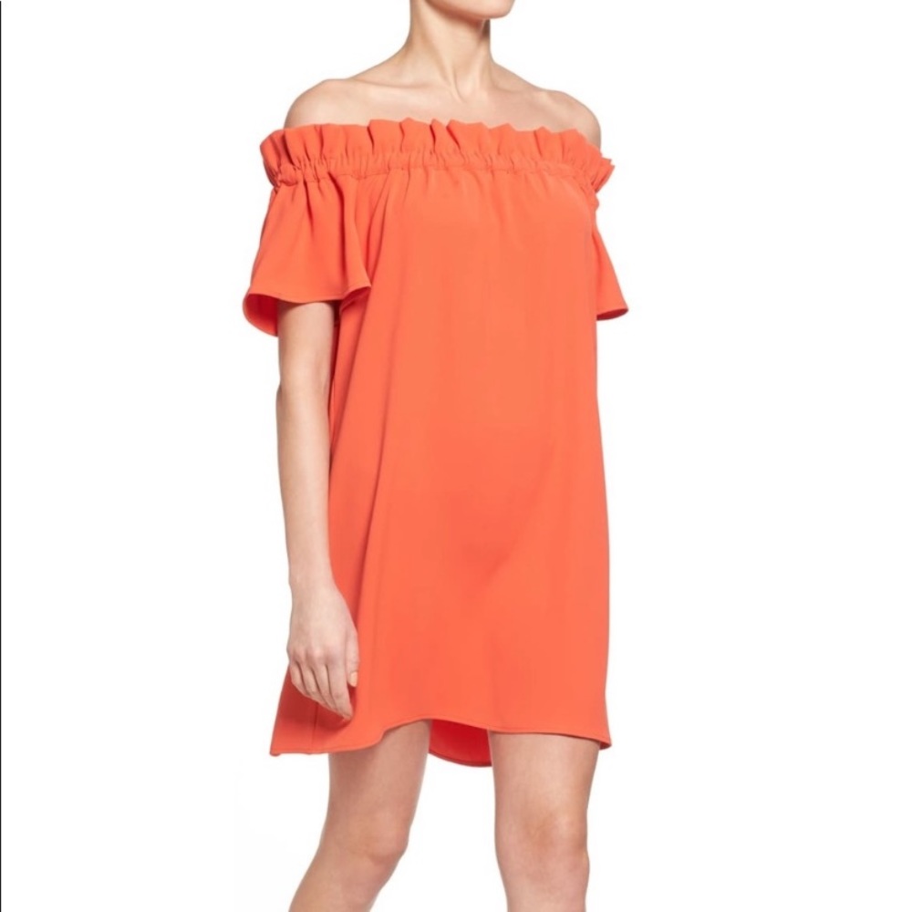 🆕 Off the Shoulder Dress with Ruffle Top - Solid Orange